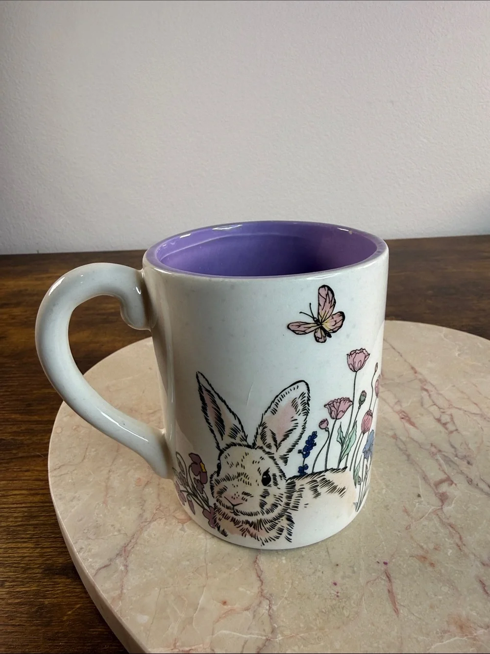 Floral Bunny Ceramic Mug with Purple Interior Microwave & Dishwasher Safe